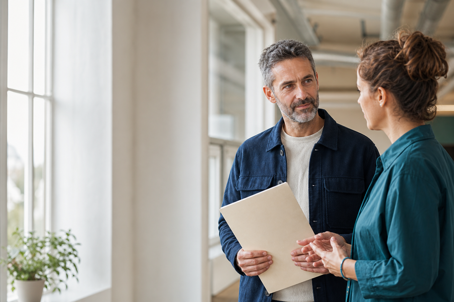 Échange entre un salarié et une conseillère au sujet d’une évolution professionnelle